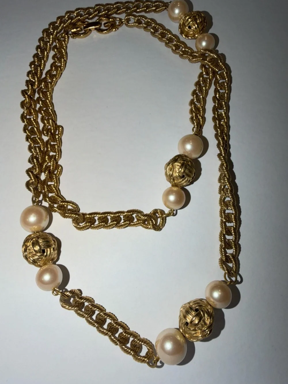 Vintage Givenchy Gold-Tone & Faux Pearl Haute Couture Runway 80’s Long Necklace - Picture 11 of 15